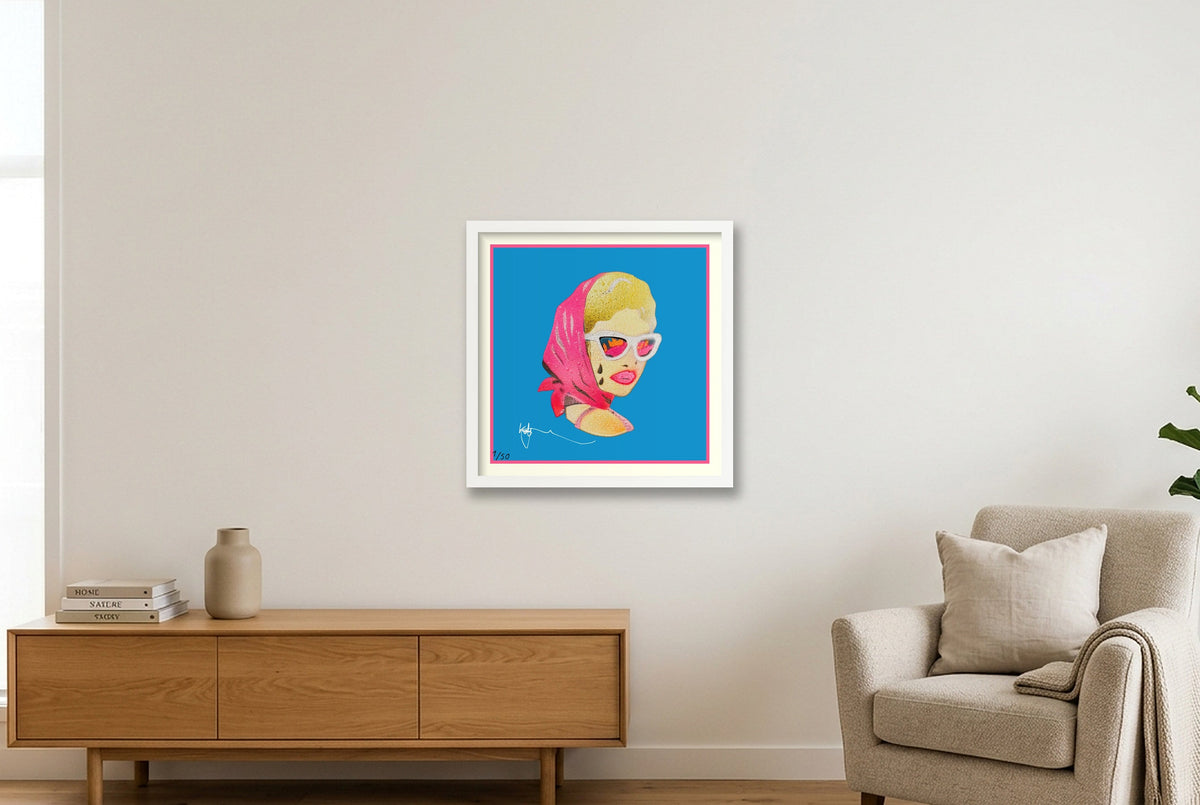 Blue Roadgirl — 40×40cm, 16×16" White Frame