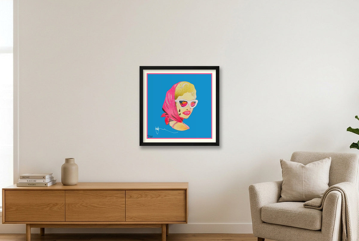 Blue Roadgirl — 40×40cm, 16×16" Black Frame