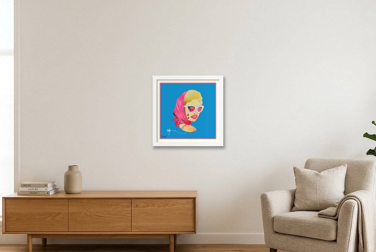 Blue Roadgirl — 30×30cm, 12×12" White Frame